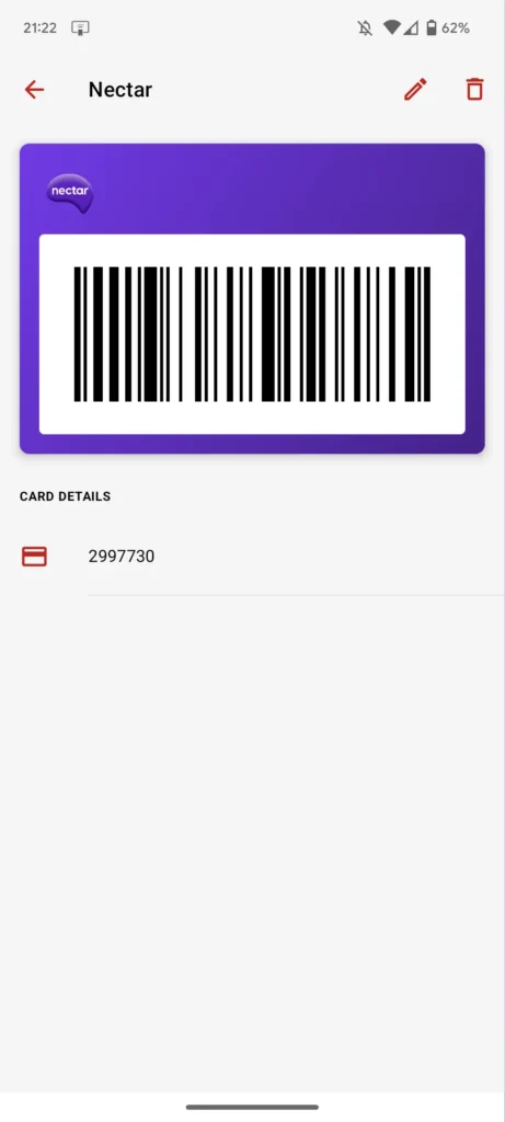 Screenshot of my Sainsbury's Nectar Card Barcode in Curve
