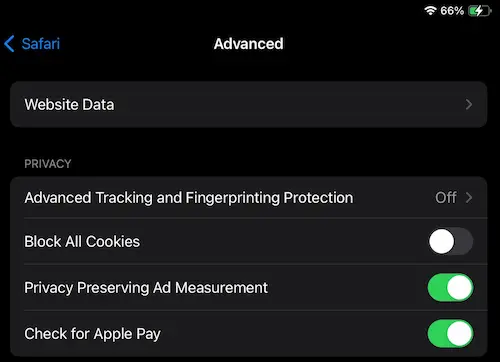 Advanced Safari Tracking Settings