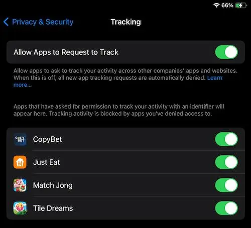 iOS Allow Apps to Track Setting