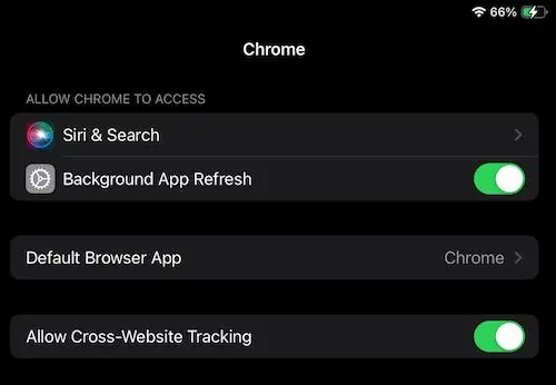 iOS Chrome Tracking Settings