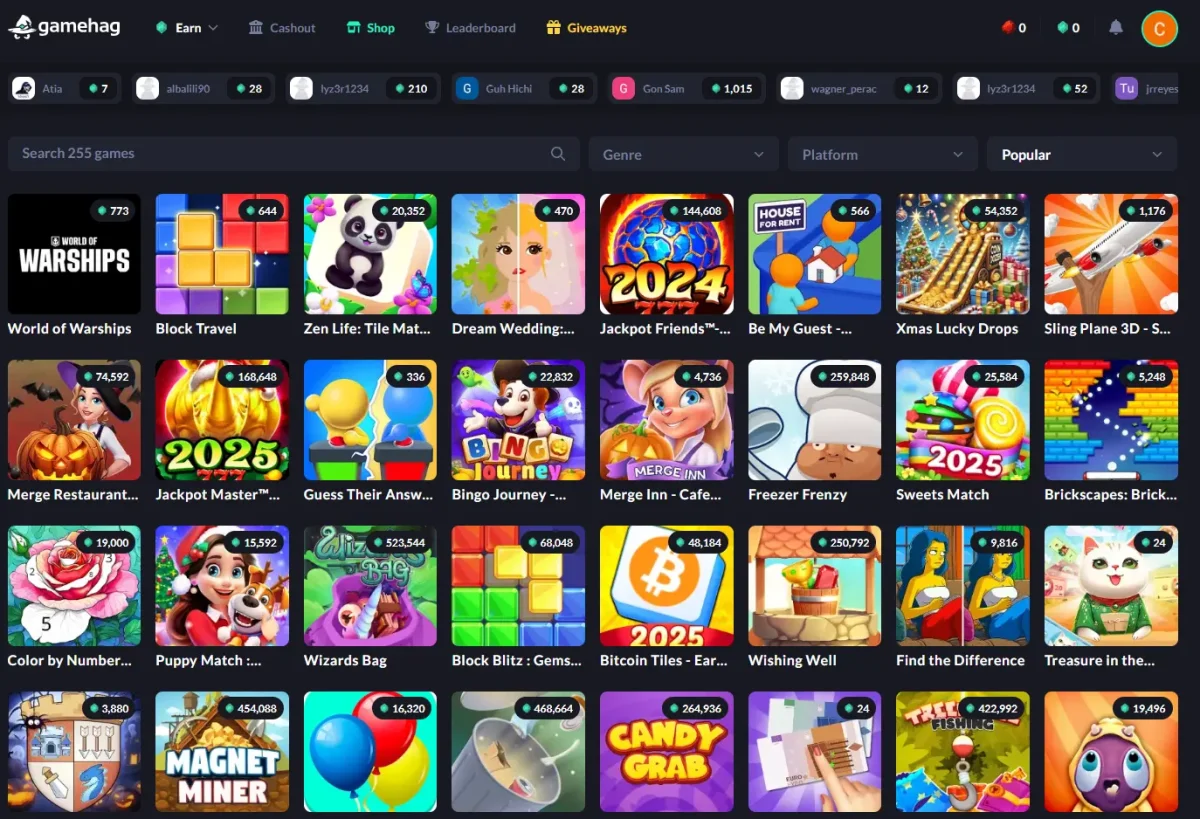 Example Gamehag offers