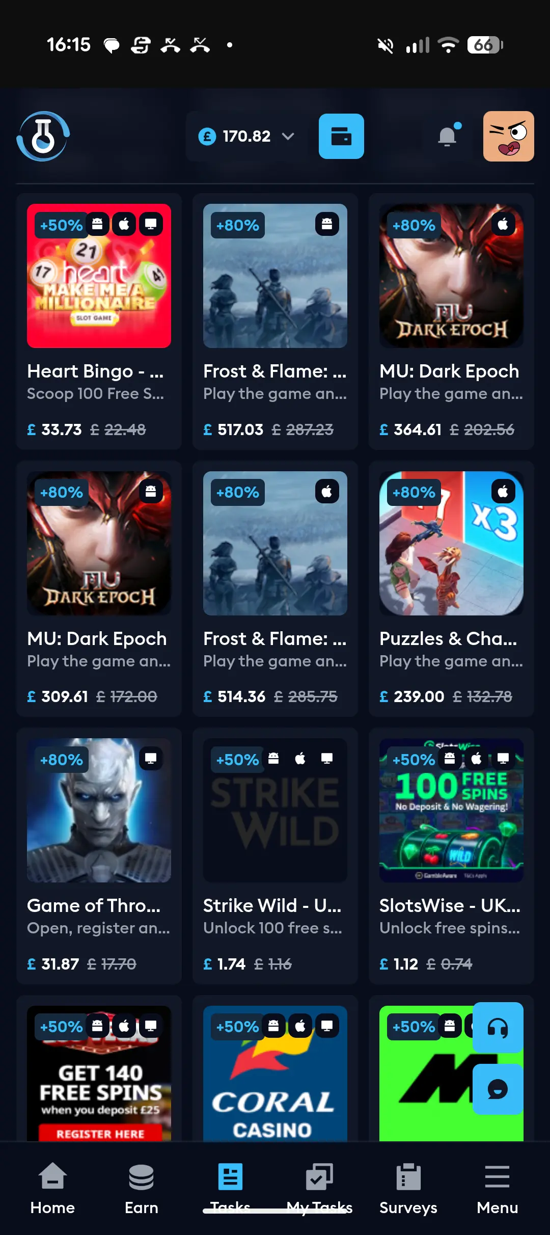 Earnlab reward tasks: offers, surveys and games to earn from