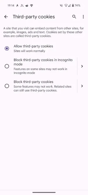 Google Chrome Third Party Cookies