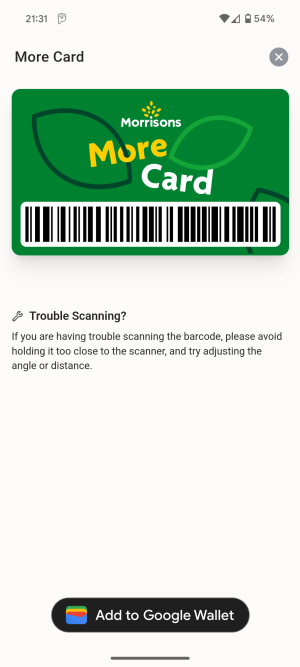 Screenshot picture of my Morrisons More Card in the Morrisons App