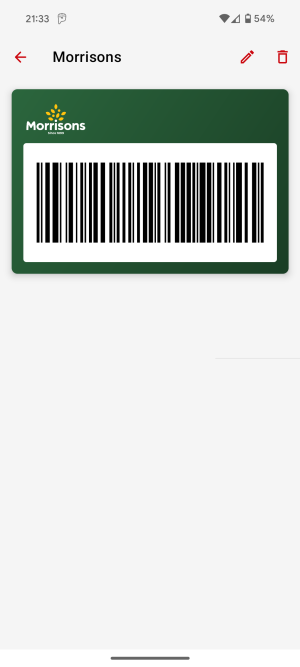 Screenshot picture of my Morrisons More Card Barcode im the Curve App