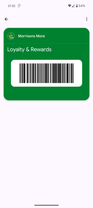 Screenshot of my Morrisons More Card in my Google Wallet App