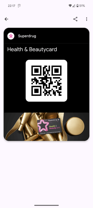 Screenshot Picture of My Superdrug Health and Beauty Card Barcode in Google Wallet App Screenshot Picture of My Superdrug Health and Beauty Card Barcode in Google Wallet App